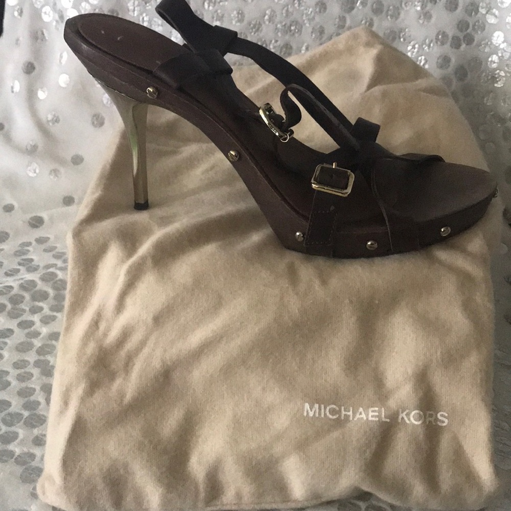Michael Kors brown & gold studded stiletto sandal